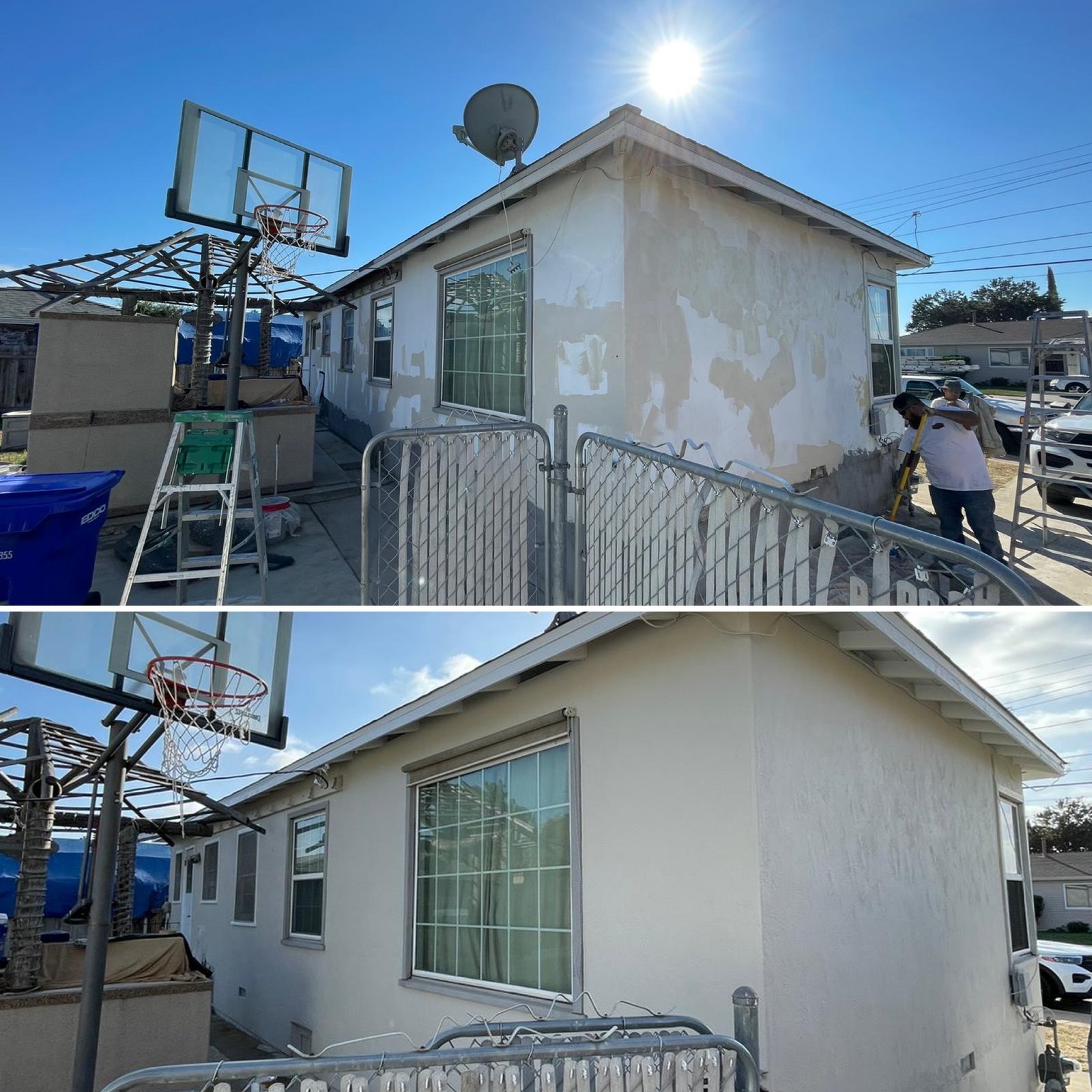 Single storey home after stucco repair and a fresh coat of paint