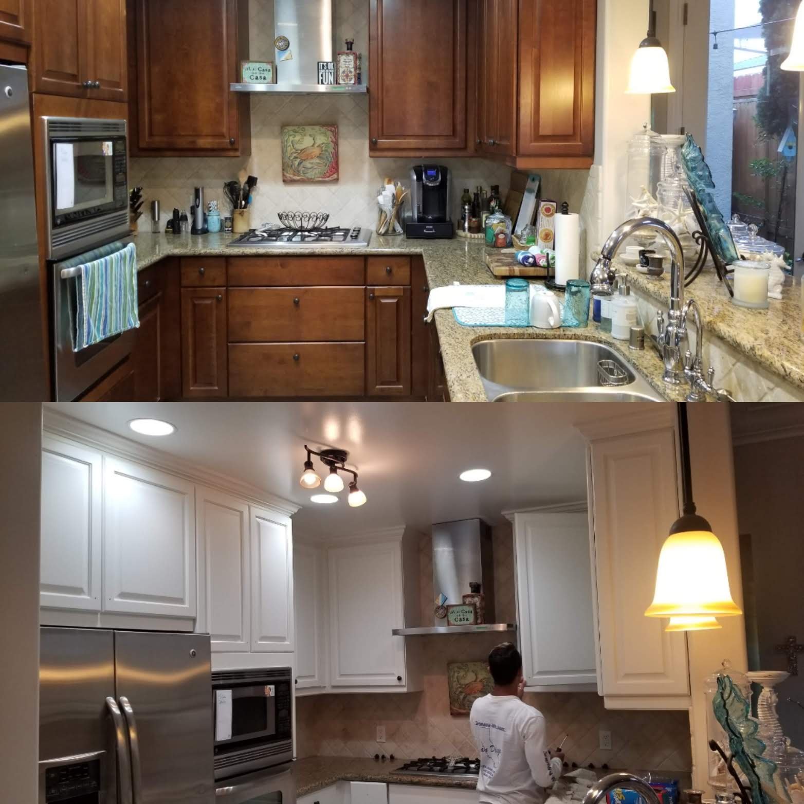 Bright kitchen interior after the walls, ceiling and cabinets were repainted